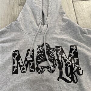 Gray Hoodie with 'MOM Life' Print